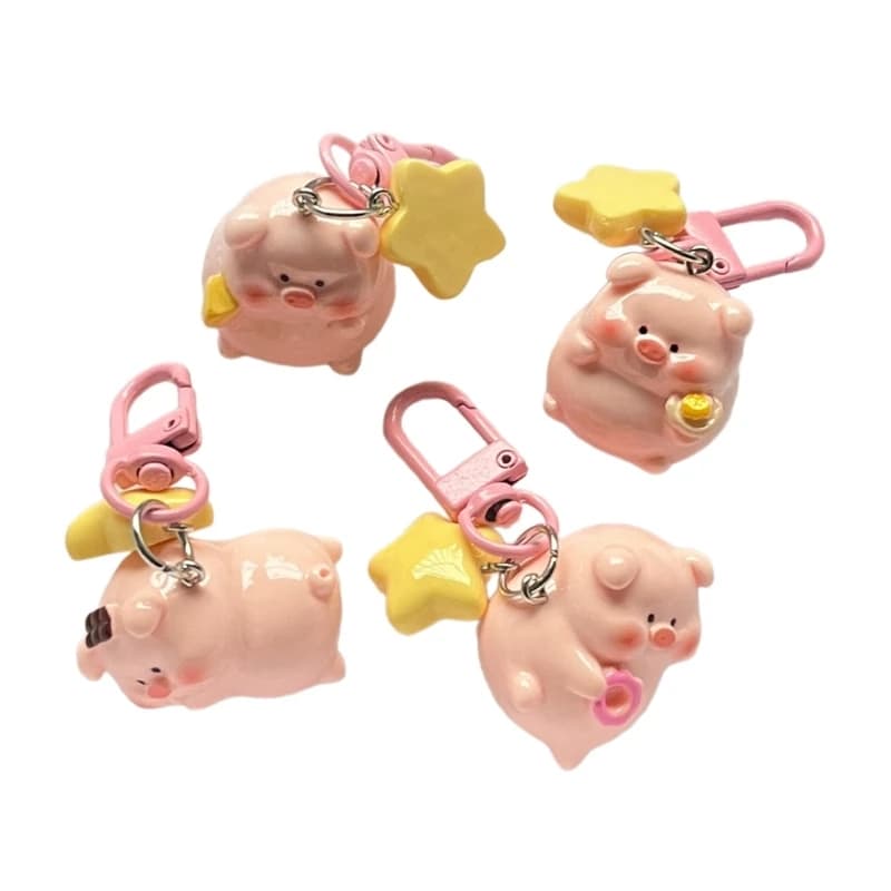 Porte-clés cochon rose, ornement en résine, joli pendentif cochon dessin animé, décoration en résine pour accessoire 28TF
