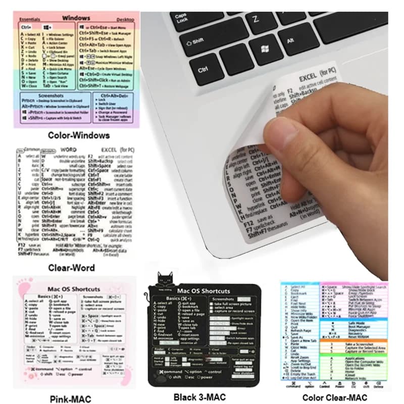 Autocollant de raccourci de clavier de référence HD pour ordinateur portable, autocollants de raccourci PS Excel pour Apple Mac Chromebook Windows Photoshop