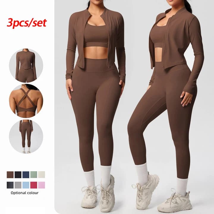 3 pièces vêtements de sport Yoga ensemble gymnastique sport soutien-gorge veste à glissière Leggings