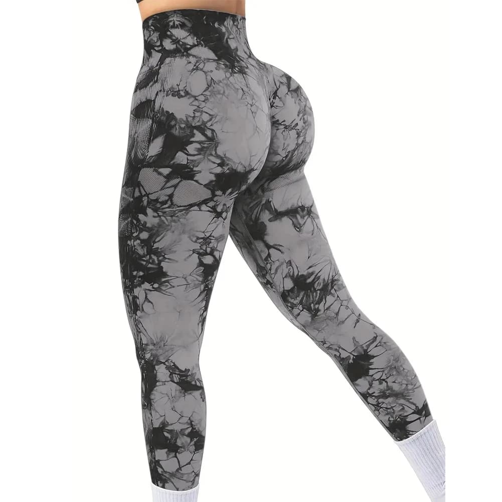 Pantalon de Yoga extensible pour femmes, teinture par nouage, sans couture, fesses pêche, taille hau
