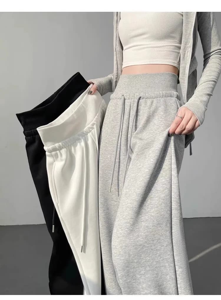 Pantalon de sport gris taille haute pour femmes, ample, amincissant, jambes droites, jambes larges,