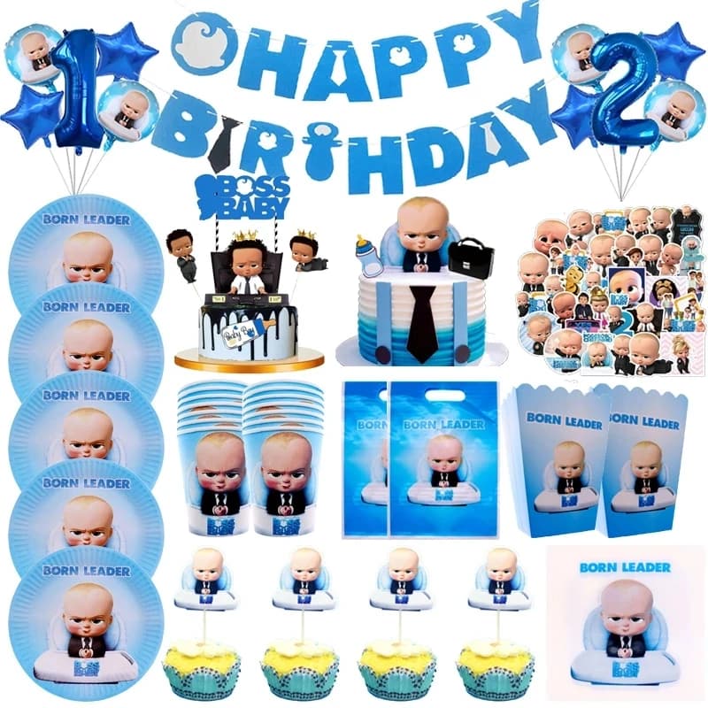 Ballons, Bannière Joyeux Anniversaire, Décoration de Fête, Vaisselle Jetable Bleue pour Garçon, Décoration de Gâteau pour Enfants, Ballon en Latex pour Baby Shower