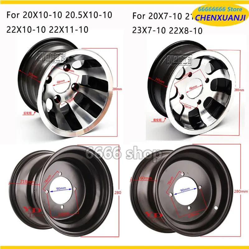Kart ATV 10 pouces jante de roue en alliage d'aluminium avant 20X7-10 21X7-10 23X7-10 arrière 20.5X10-10 22X10-10 20X10-10 moyeu de roue