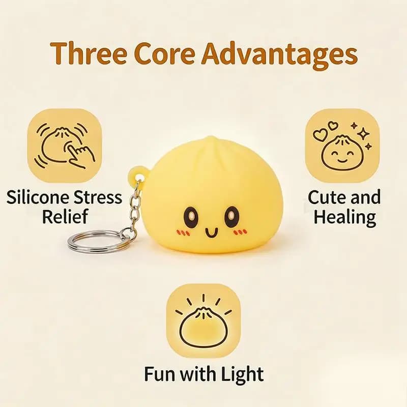 Porte-clés en silicone lumineux et adorable en forme de chignon, accessoire de dessin animé parfait pour le soulagement