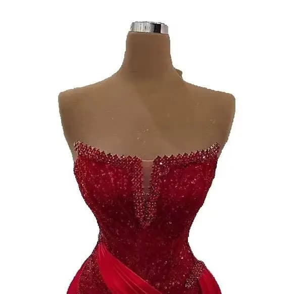 Robe de soirée sirène rouge élégante, ornée de perles brillantes, sans manches, robes formelles pour femmes, robe de soirée sur tapis rouge, Vestidos de Gala personnalisés