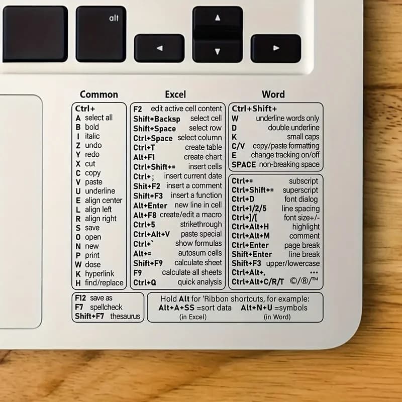 1 ensemble de couvre-clavier transparents en PVC, feuille de référence rapide pour Excel, Word, Windows, guide des raccourcis logiciels Office