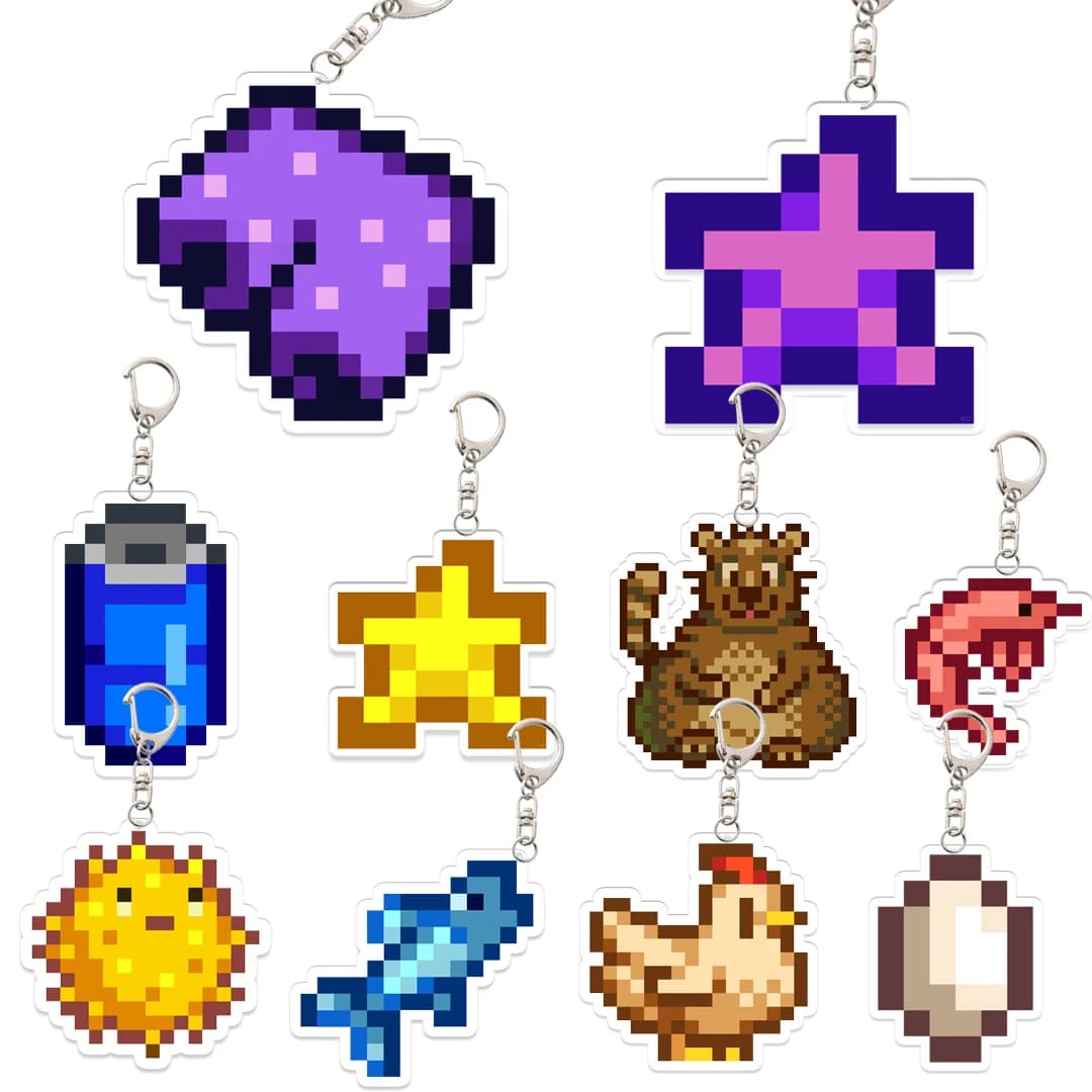 Porte-clés pantalon violet Stardew Valley, accessoires de jeu animé, crabe, œuf, crevettes, intérêt créatif, accessoire de décoration pour étudiant, pendentif