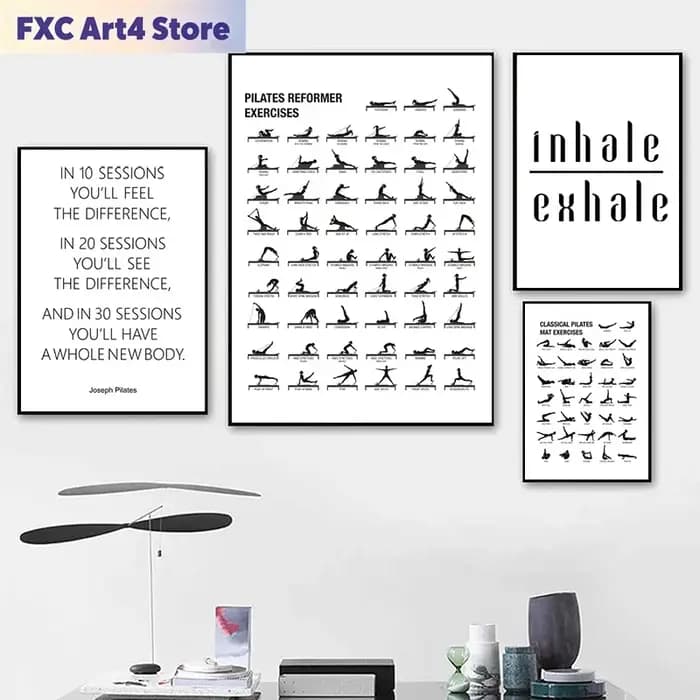 Affiche de tableau d'entraînement Pilates sans cadre, impressions sur toile, décoration murale pour salle de yoga, cadeau Pilates, guide de musculation, peinture pour salle de sport