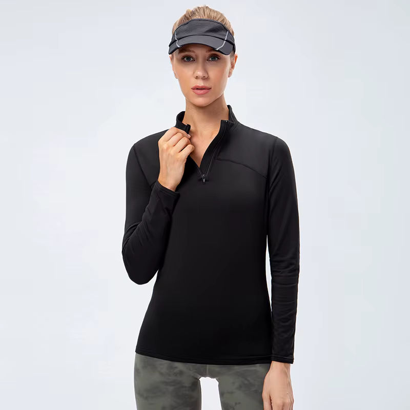 Dessus de Yoga femmes automne hiver à manches longues course haut de Sport col à glissière Fitness e