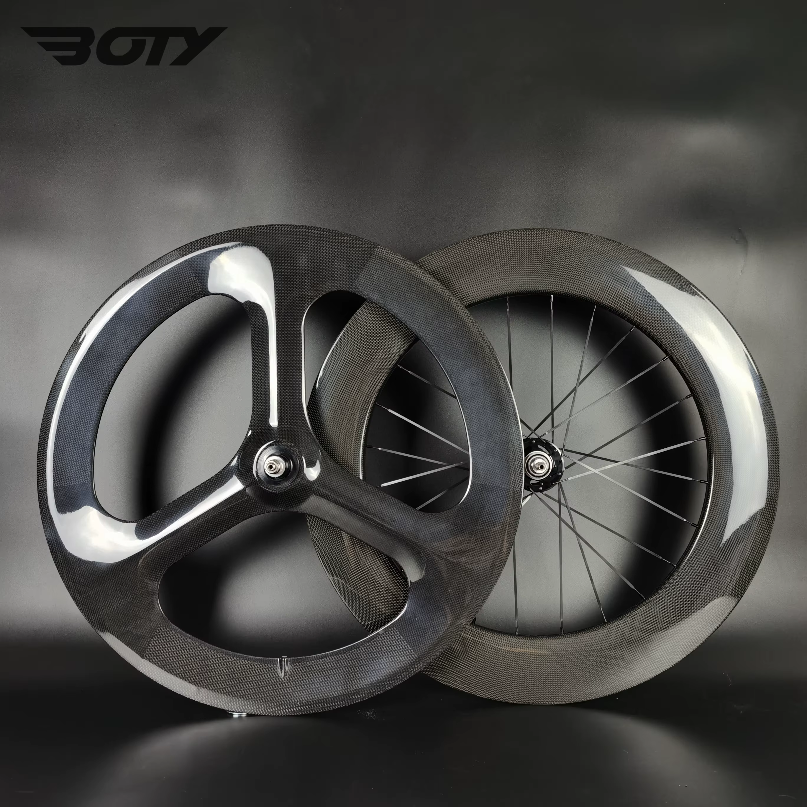 Roues de bicyclette tubulaires en carbone 700C, avant à 3 rayons arrière, 88mm, piste/route, brillan