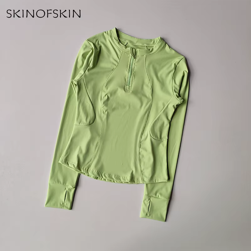 Haut de Fitness pour femmes, demi-fermeture éclair élastique, amincissant, séchage rapide, T-shirt d