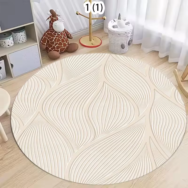 Tapis rond doux gaufré à motifs feuilles et roses, antidérapant et lavable, pour salon, chambre et d