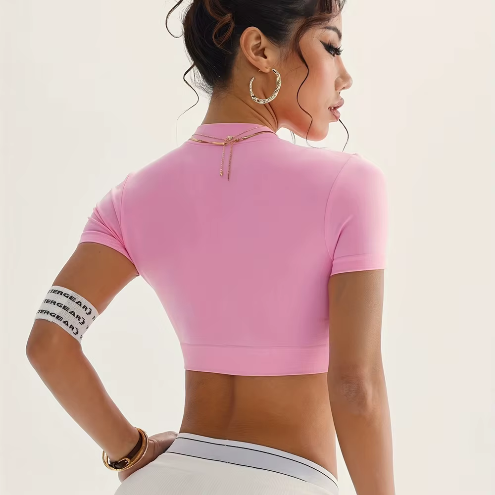 Zippy – haut court de Yoga à manches courtes pour femmes, sans couture, chemises extensibles, vêteme