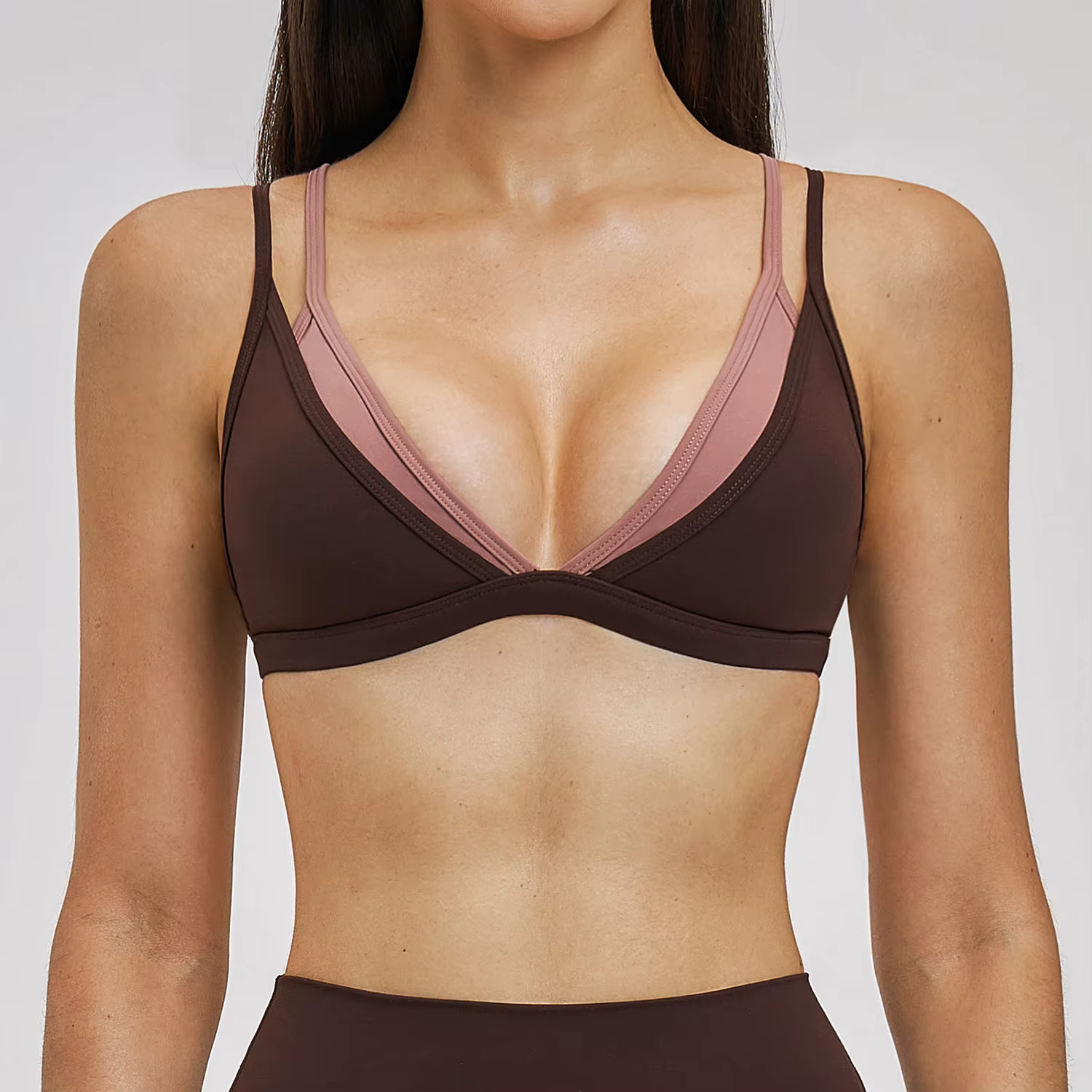 Soutien-gorge de sport Ningyu pour femme, dos nu, effet deux pièces, couleurs contrastées, sous-vête
