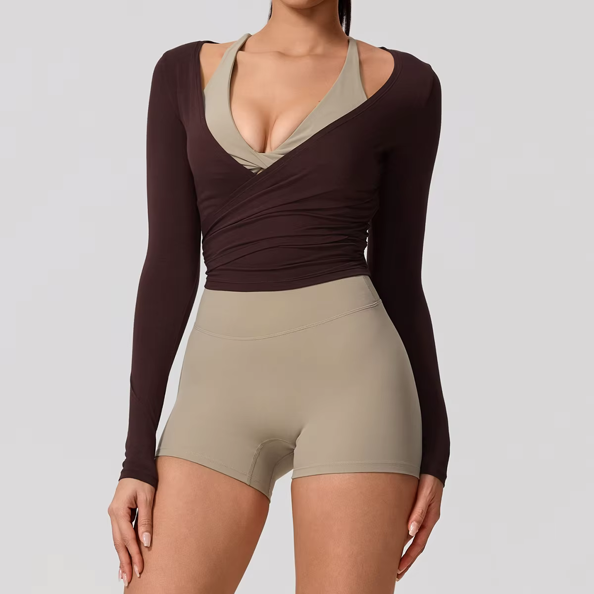 Nouveau haut de yoga une pièce à manches longues pour femme, idéal pour l'entraînement, le ballet et