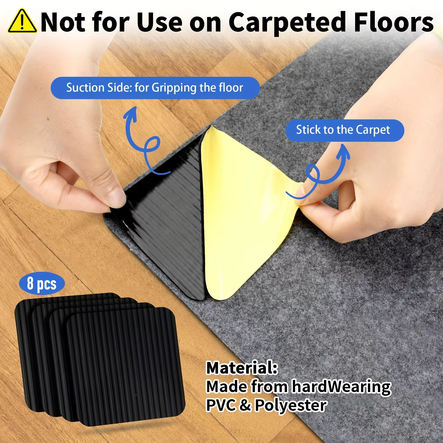 8/12x Sous-couche antidérapante pour tapis, coussinets antidérapants lavables pour une adhérence séc
