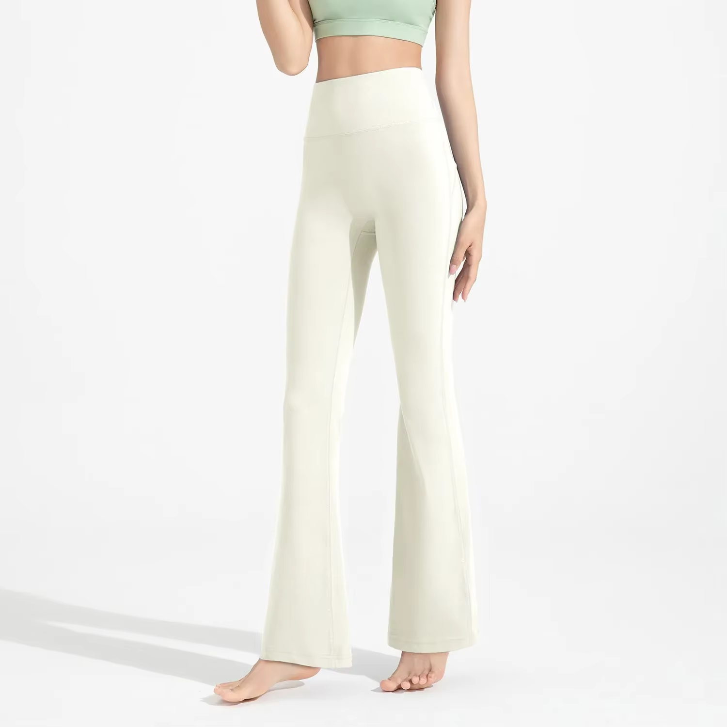 Leggings de sport Pilates taille haute évasés pour femme, sans couture, effet push-up, couleur nude,