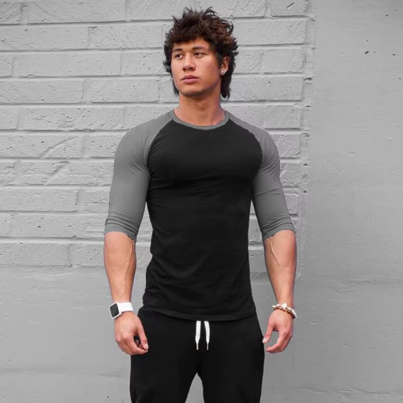 Chemise de Fitness à manches trois quarts pour hommes, vêtements d'entraînement, T-shirt respirant e