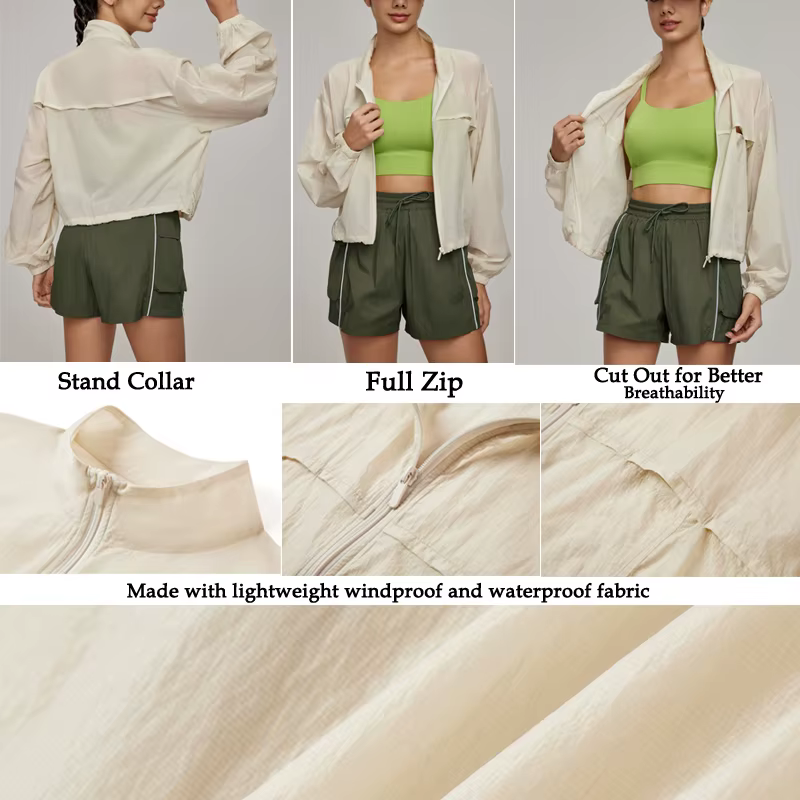 VITALINOVO Veste de sport légère à fermeture éclair pour femme Col montant Veste de randonnée coupe-
