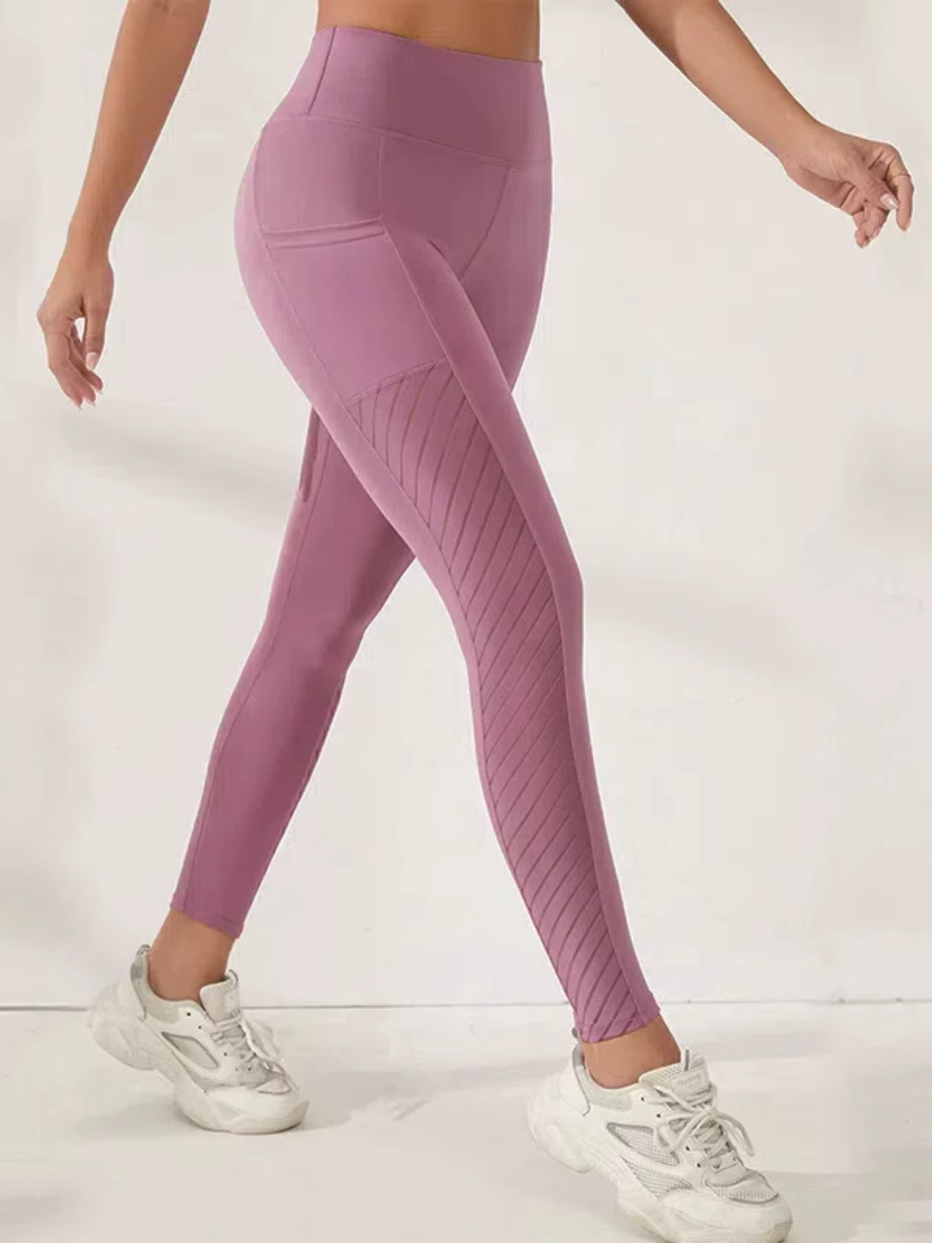 Pantalon de Yoga taille haute en maille latérale pour femmes, Leggings avec poches, contrôle du vent