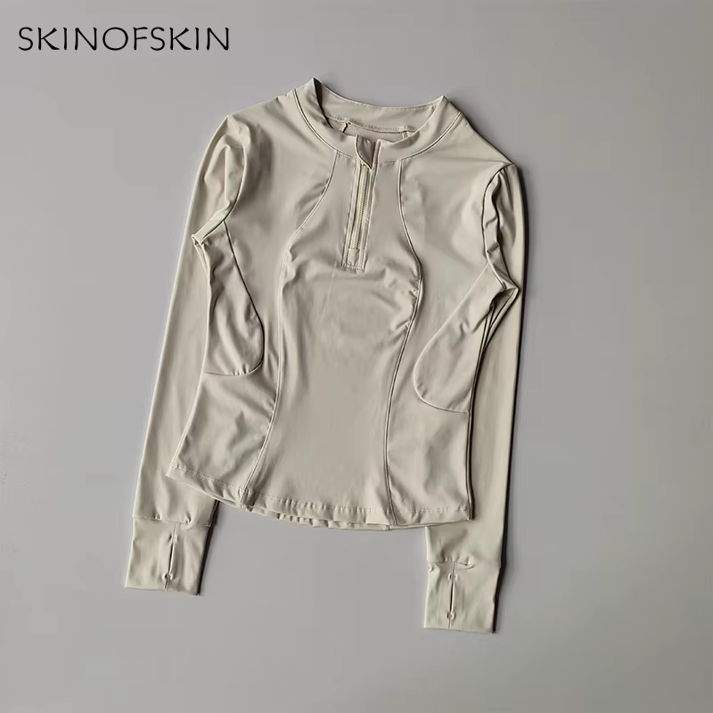 Haut de Fitness pour femmes, demi-fermeture éclair élastique, amincissant, séchage rapide, T-shirt d