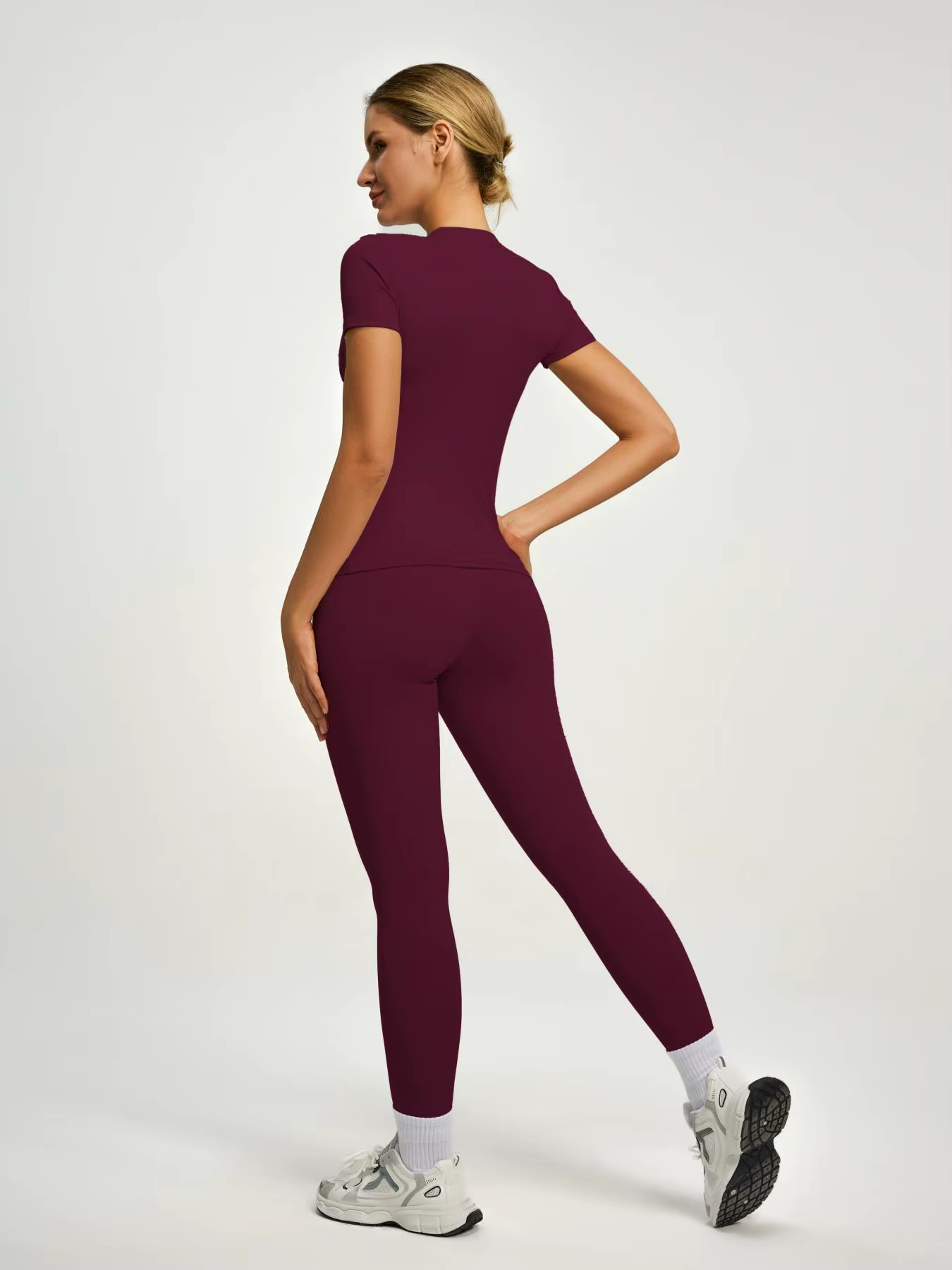 Ensemble sportif à manches courtes pour femmes, ensemble pantalon de Yoga et T-Shirt taille haute, i