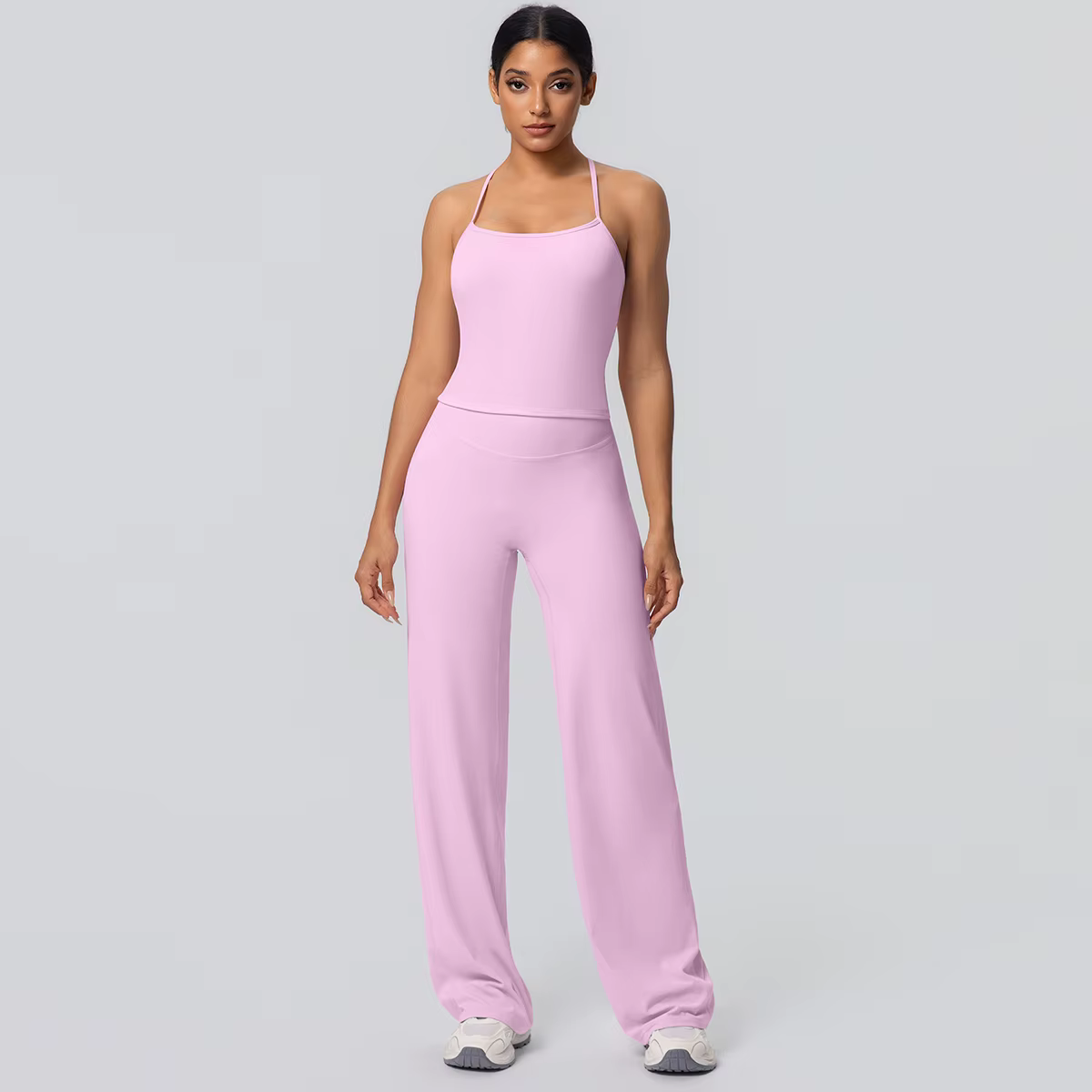 Ensemble de Yoga 2 pièces pour femmes, couleur unie, sport, Sexy, belle sangle arrière, haut d'entra