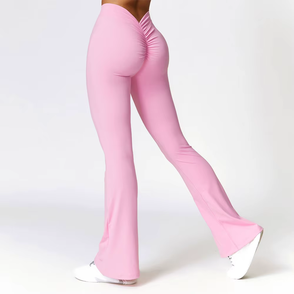 Pantalons de Yoga de hanche en forme de V Leggings évasés femmes taille haute pantalons à jambes lar