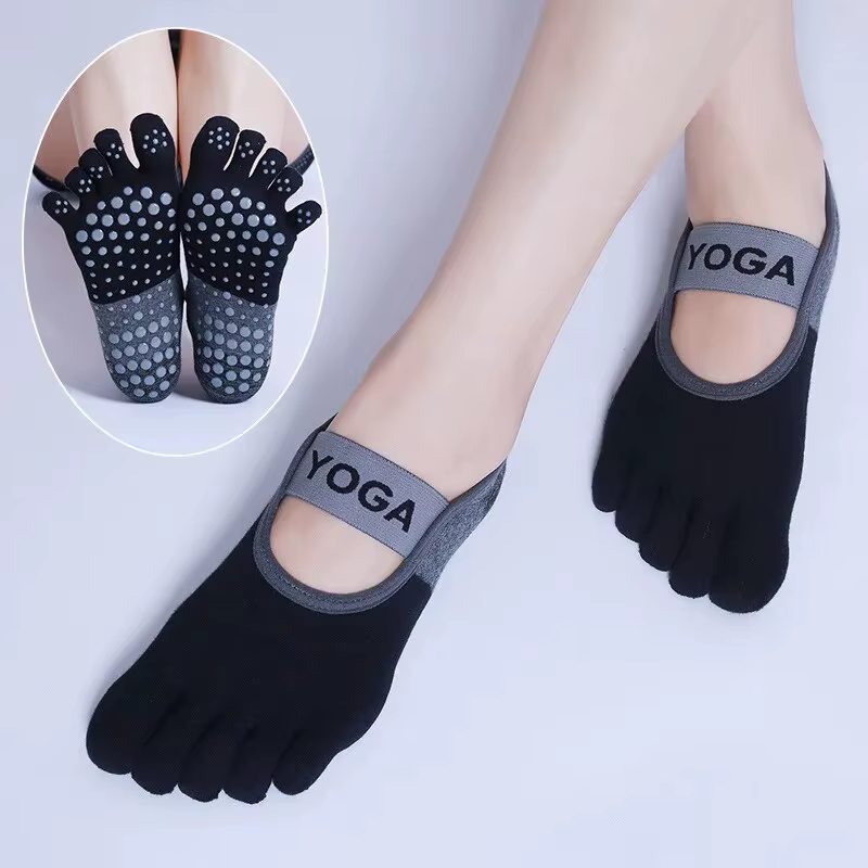 Chaussettes de Yoga respirantes en Silicone pour femmes, antidérapantes, à cinq doigts, Pilates, dos