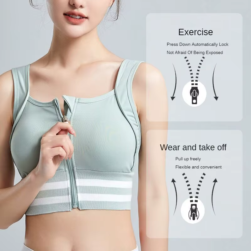 Soutien-gorge de sport avec fermeture éclair sur le devant pour femmes, couverture complète, amovibl