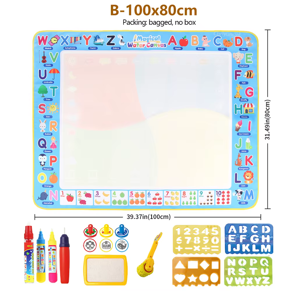 Tapis de dessin à l'eau magique 100x80CM, avec stylos magiques réutilisables, planche de peinture Do