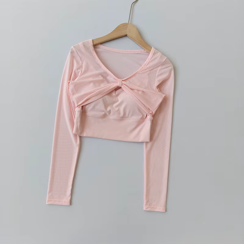 Vêtements de yoga pour femmes, nouveau style avec coussinets de poitrine, col en V, manches longues,