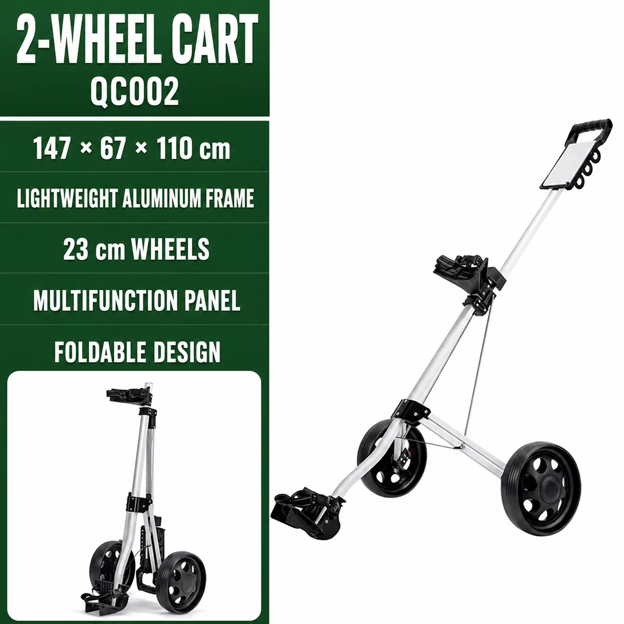 Chariot de golf à 2 roues PGM, pliable, léger, en aluminium, chariot de golf compact, porte-sac de g