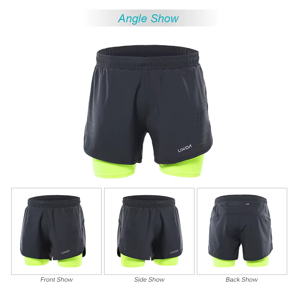 Lixada short de course 2 en 1 pour homme séchage rapide respirant entraînement actif exercice joggin