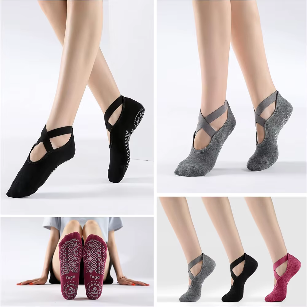 3 paires de chaussettes de Yoga pour femmes, chaussettes de Ballet antidérapantes en Silicone, Pilat