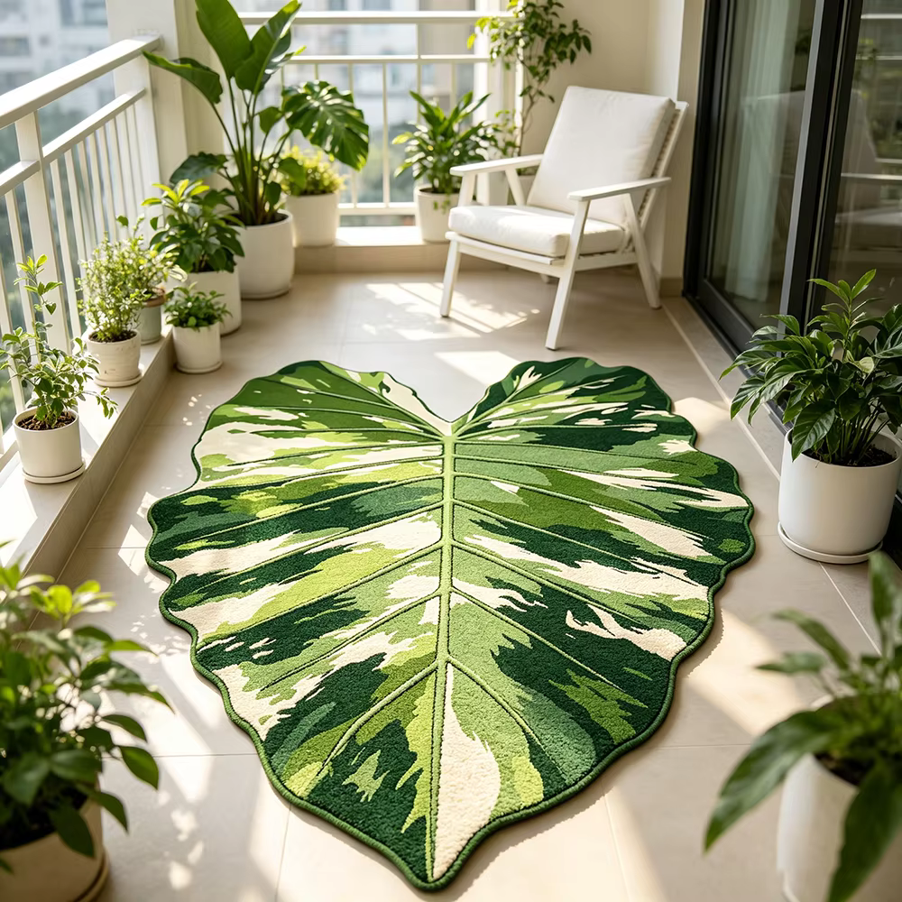 Tapis en forme de feuille de style nordique, motif de plante verte, paillasson d'entrée, tapis de so