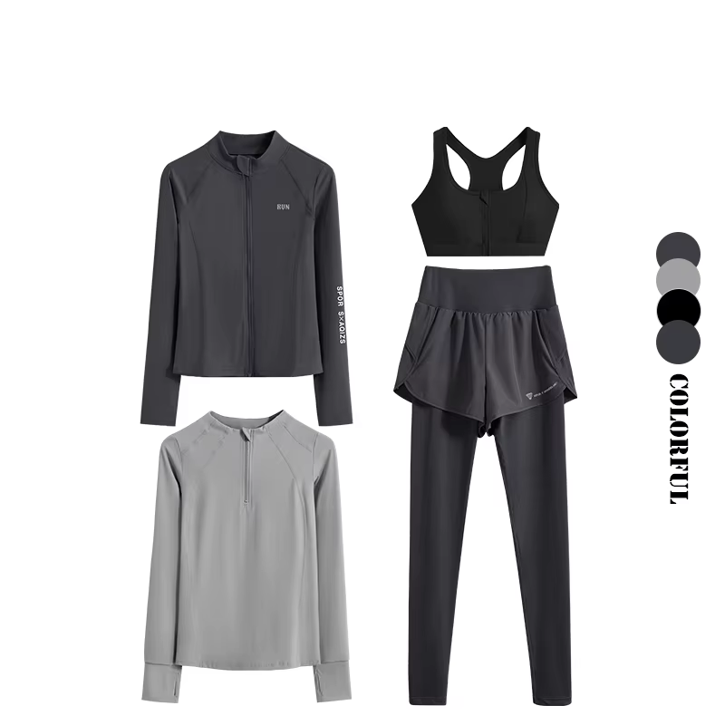 DRUR-Ensemble de 4 pièces de yoga pour femme, soutien-gorge de sport, leggings et vestes taille haut