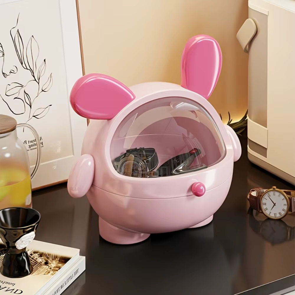 Organisateur d'accessoires mignon en forme de lapin avec couvercle, boîte de rangement anti-poussièr