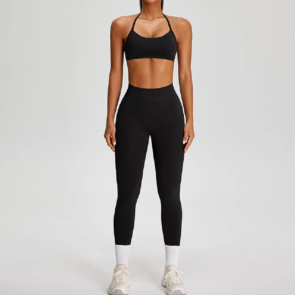 Ensemble de sport 2 pièces sans couture pour femme : haut court et leggings taille haute – Idéal pou