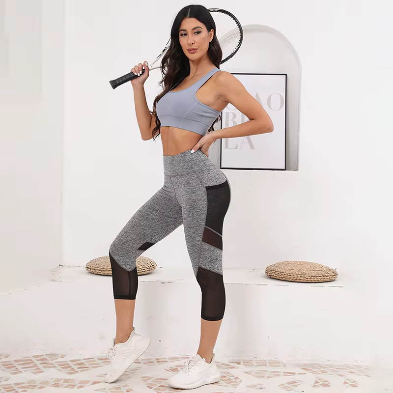 TUNIControl-Pantalon de yoga taille haute en maille pour femme, capri d'entraînement avec poches