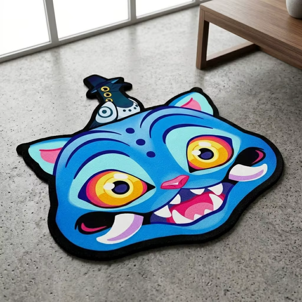 Tapis Anime Tigre Bleu Mignon Manga, Tapis de Salon et Chambre Antidérapant, Décoration Maison, Cade