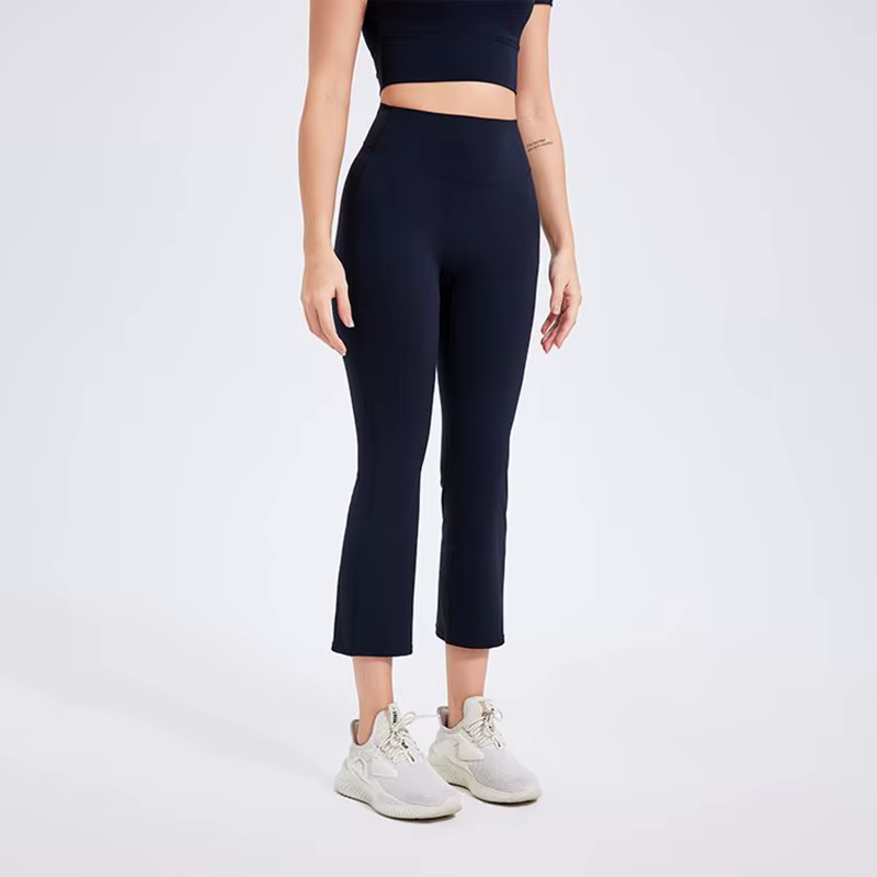 Pantalon de yoga Capri pour femmes, extensible, doux, taille haute, pantalon de fitness, couleur uni