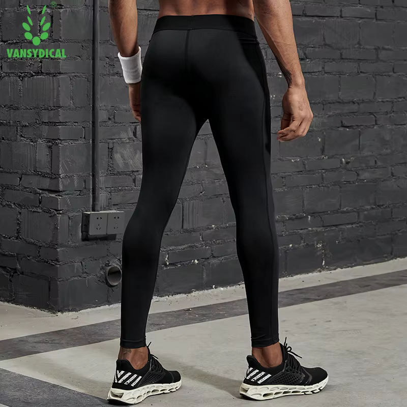 VANSYDICAL pantalons de Compression hommes collants de course avec rayé réfléchissant basket-ball Le