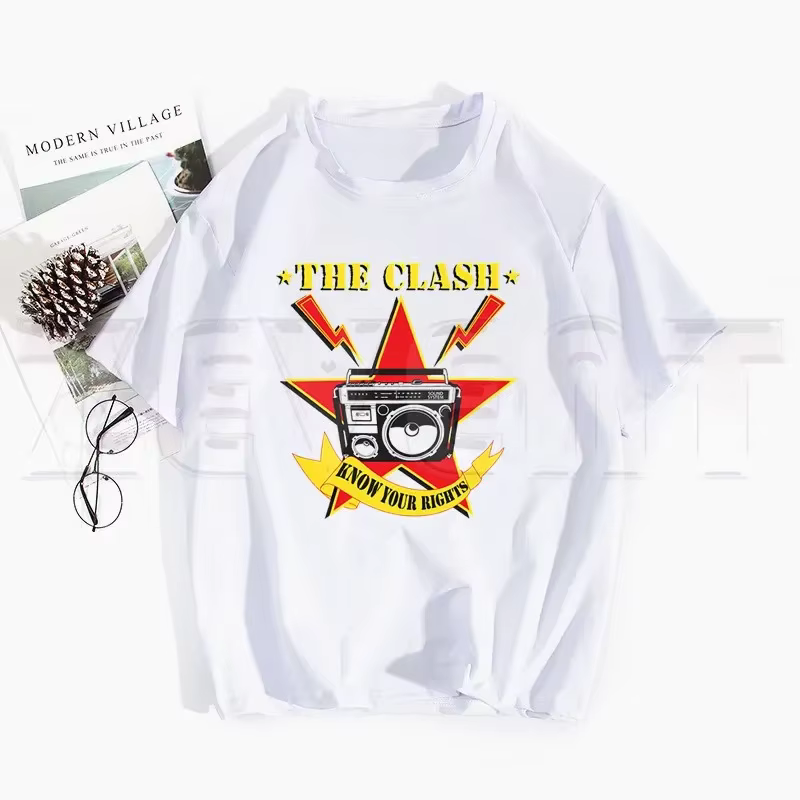 Londres appelant le choc Album Ullzang t-shirts printemps hauts t-shirts hommes femmes à manches cou
