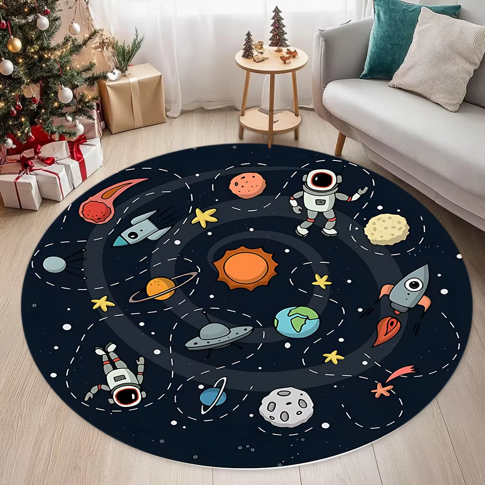 Tapis rond sur le thème de l'espace, décoration de la maison, chambre d'enfants, astronaute, fusée, 