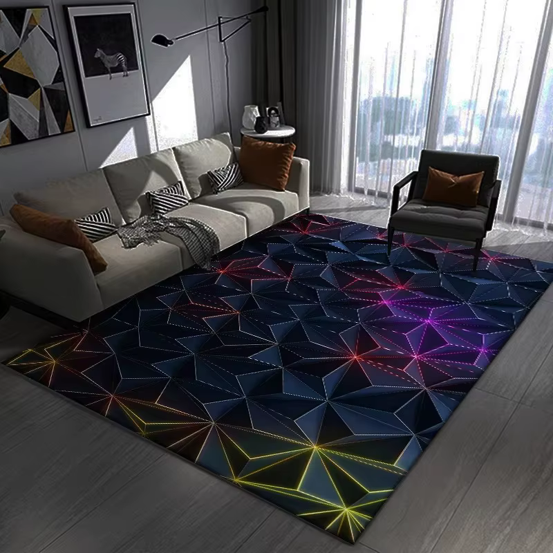 Tapis 3D éblouissant à motif de géométrie visuelle, grande surface, vent foncé et frais, décoration