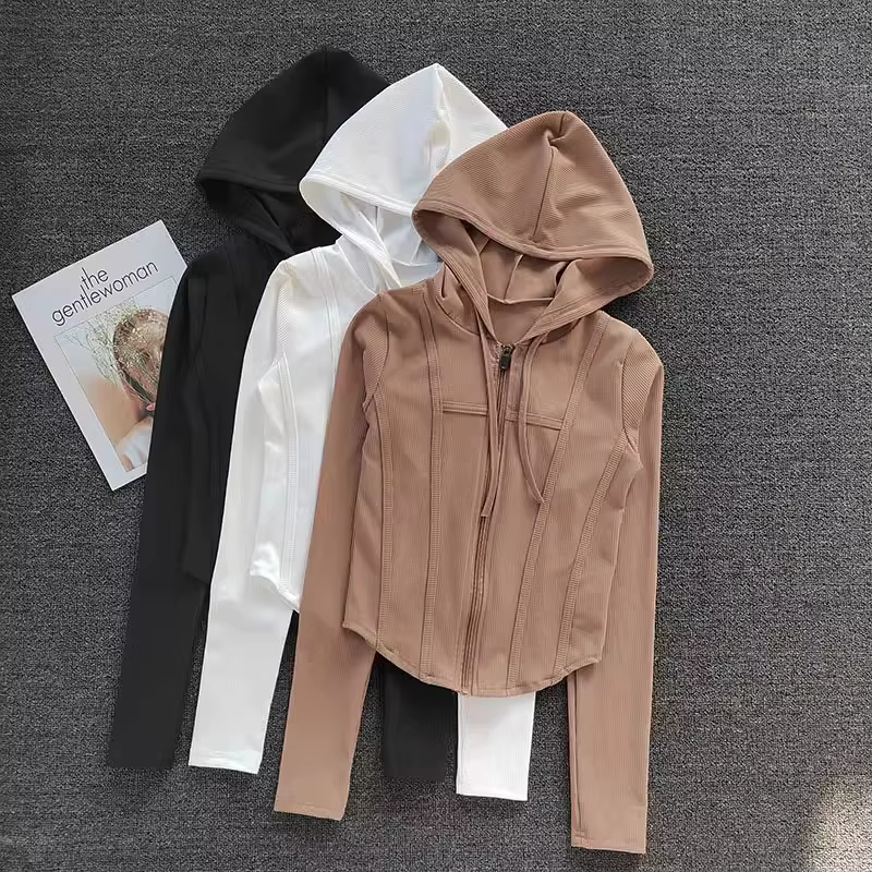 Manteau de Fitness pour femmes, Cardigan à capuche, veste de Sport serrée à séchage rapide, chemise