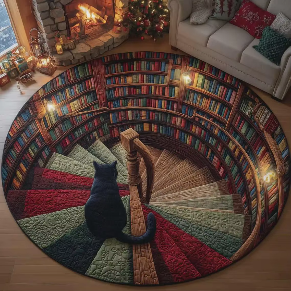 Tapis de bibliothèque vintage, tapis rond Bookish Halloween, cadeau pour vers de livre, cadeau de bi
