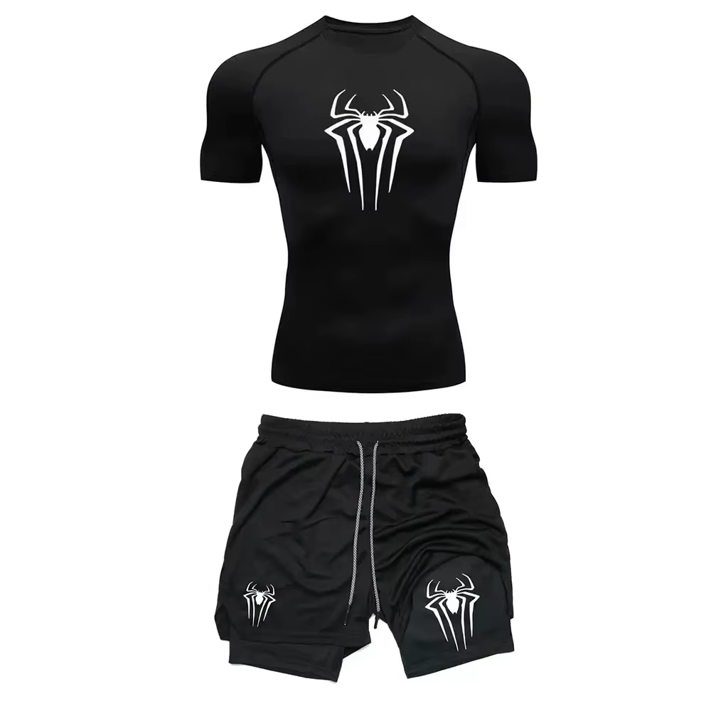 Ensemble de Compression d'entraînement pour hommes, t-shirt de gymnastique imprimé araignée Y2K, sho