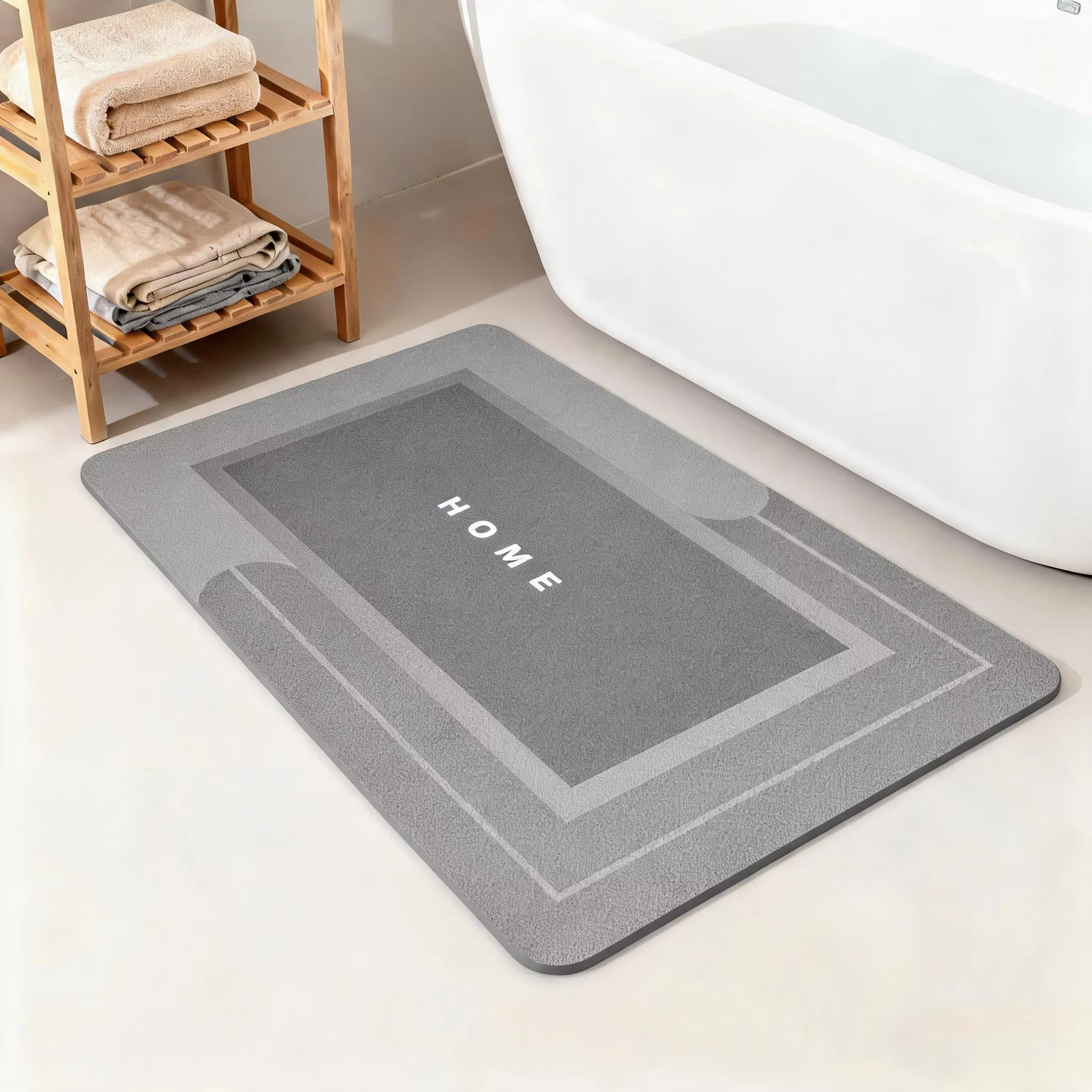 Tapis de bain minimaliste carré absorbant en terre de diatomée, antidérapant, pour toilettes et entr